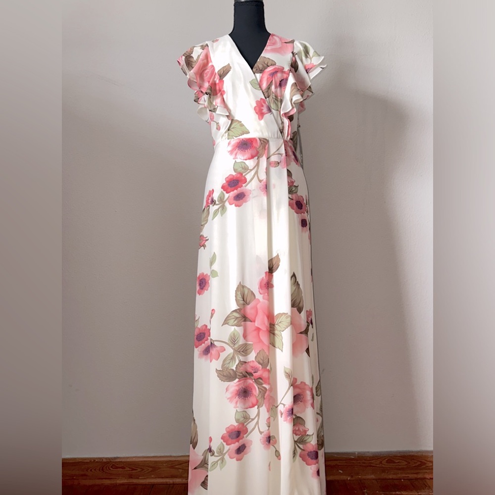 NWT Leslie Fay Ivory & Pink Maxi Dress